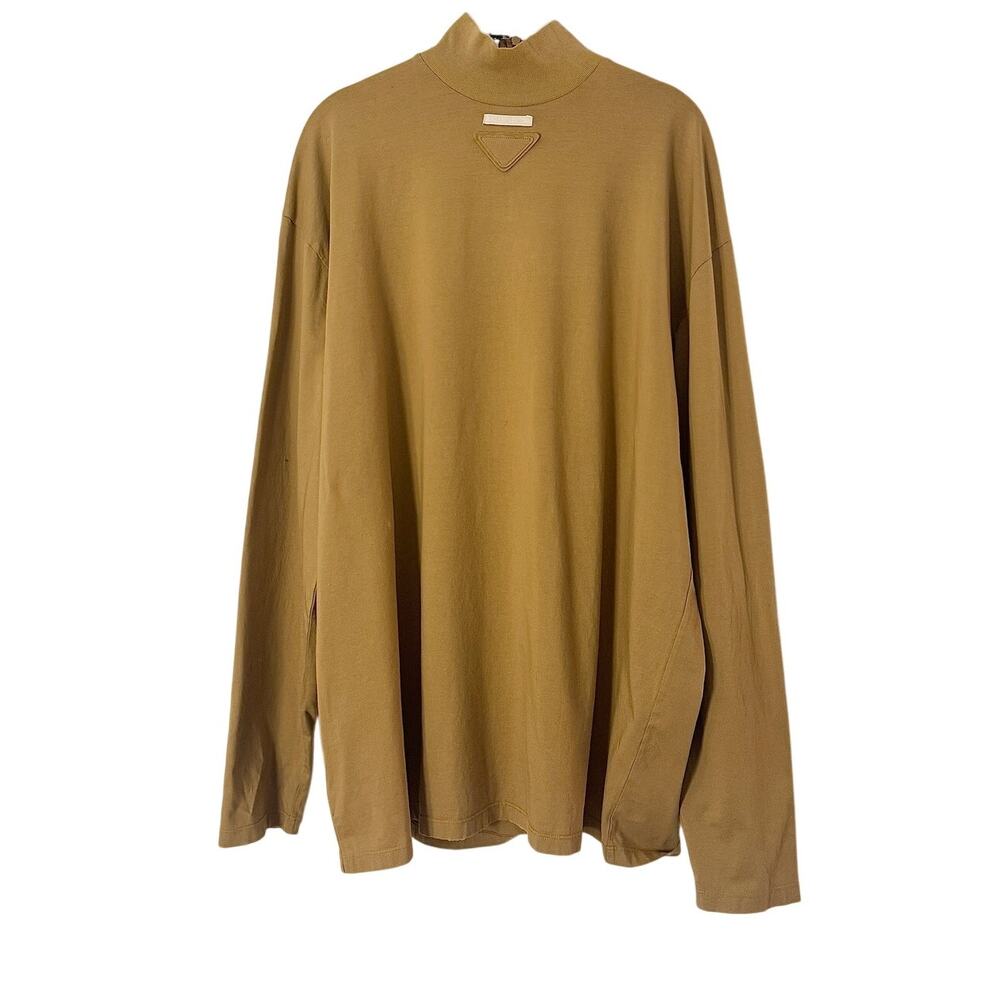 Prada NWT Mens Khaki Logo Long Sleeve Cotton Turtleneck Oversize